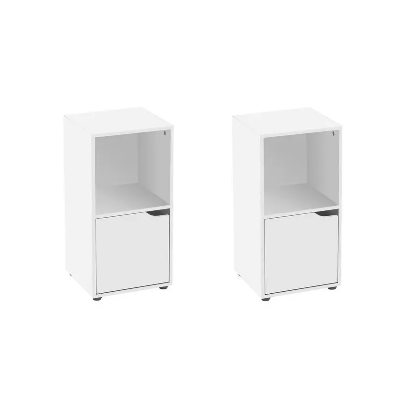 2 mesitas de noche Cubo de laminado blanco liso con 1 puerta de 60x30x29 cm