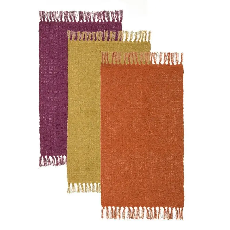 3 alfombras rectangulares de algodón naranja amarillo y morado de 50x80cm
