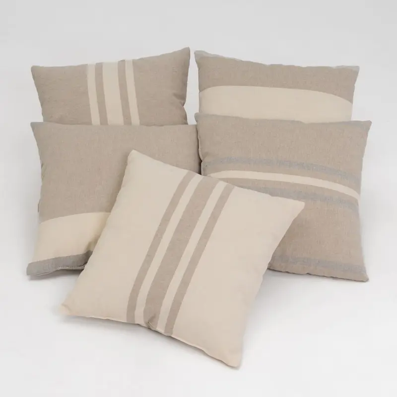5 cojines de rayas beige y marrón de algodón de 45x45 cm con relleno