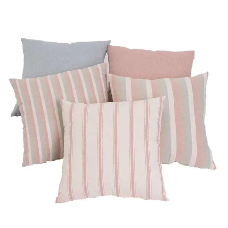 5 cojines de rayas rosa y gris de algodón de 45x45 cm con relleno