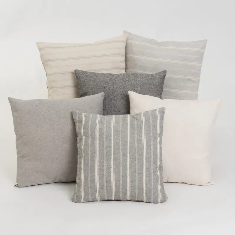 6 cojines de rayas gris y beige de algodón de 45x45 cm con relleno