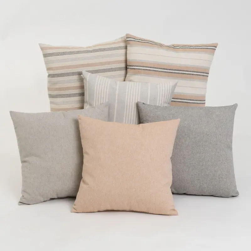 6 cojines de rayas marrón y gris de algodón de 45x45 cm con relleno
