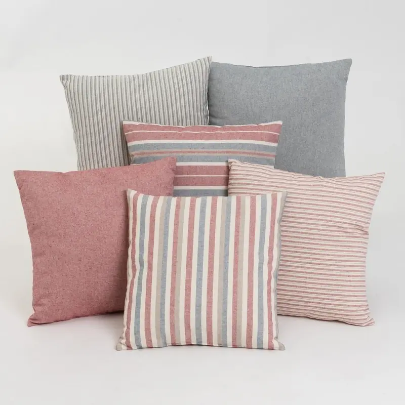6 cojines de rayas rosa y gris de algodón de 45x45 cm con relleno