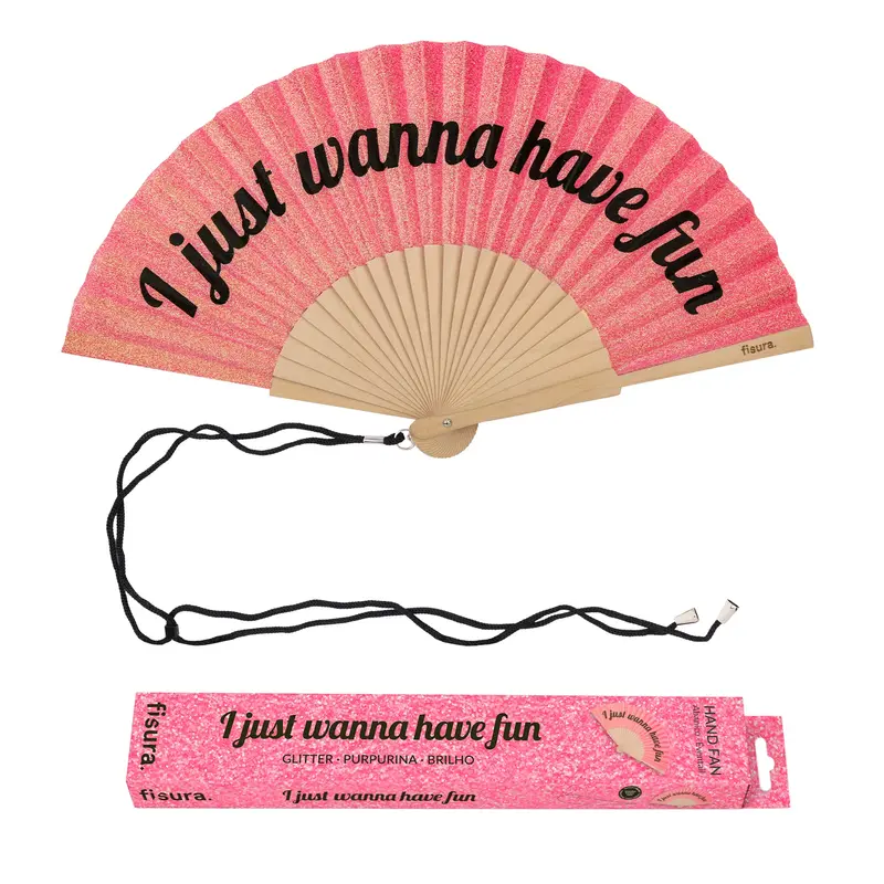 Abanico “I just wanna have fun” purpurina