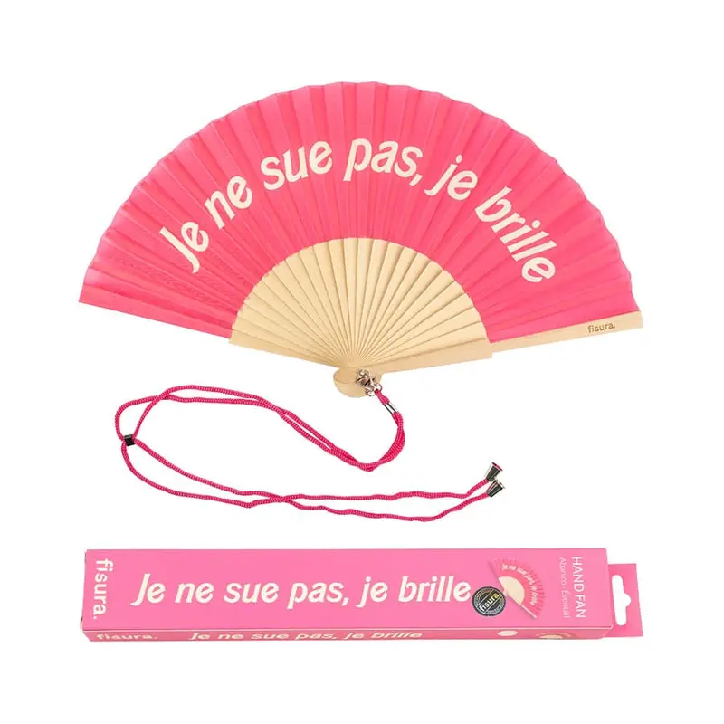 Abanico "Je ne sue pas, je brile" rosa
