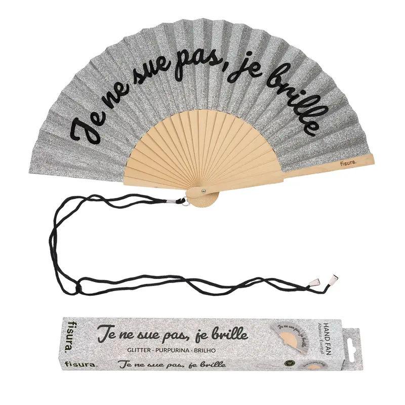 Abanico “Je ne sue pas, je brille” purpurina
