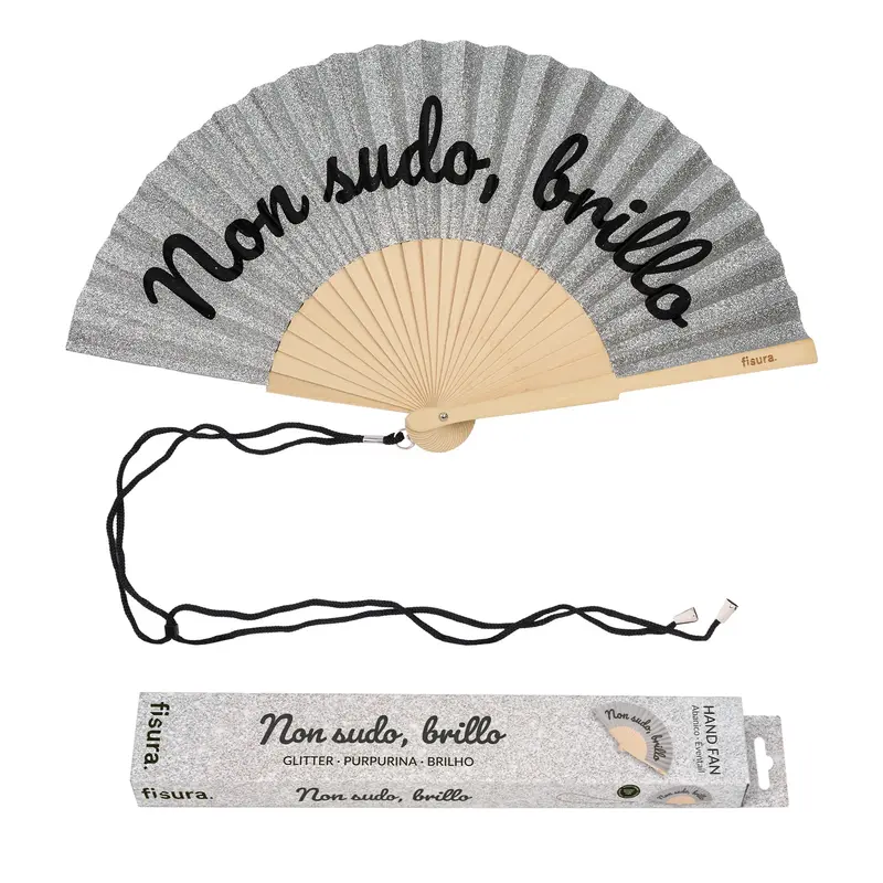 Abanico “Non sudo, brillo” purpurina