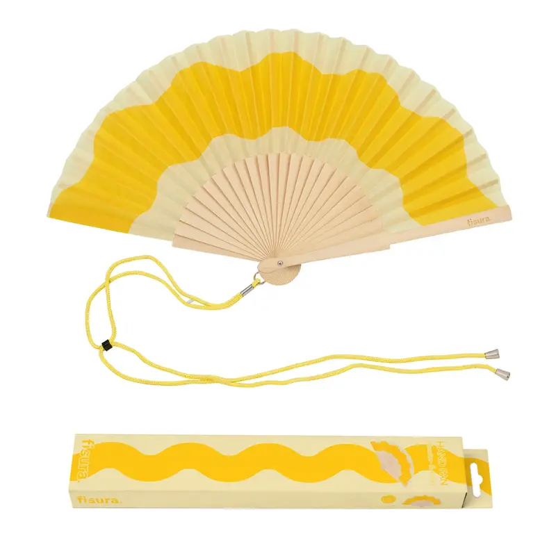 Abanico “Ondas” amarillo
