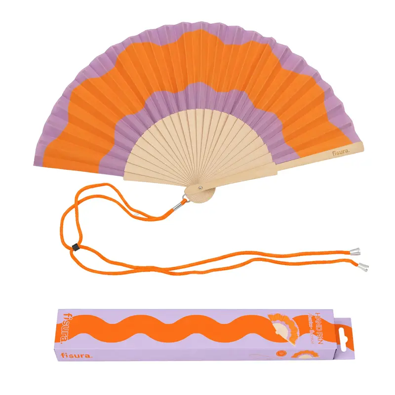 Abanico “Ondas” naranja y morado