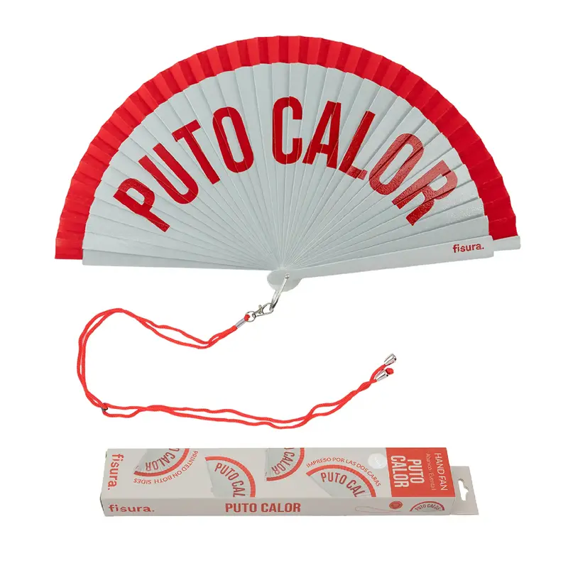 Abanico pintado "Puto calor" rojo