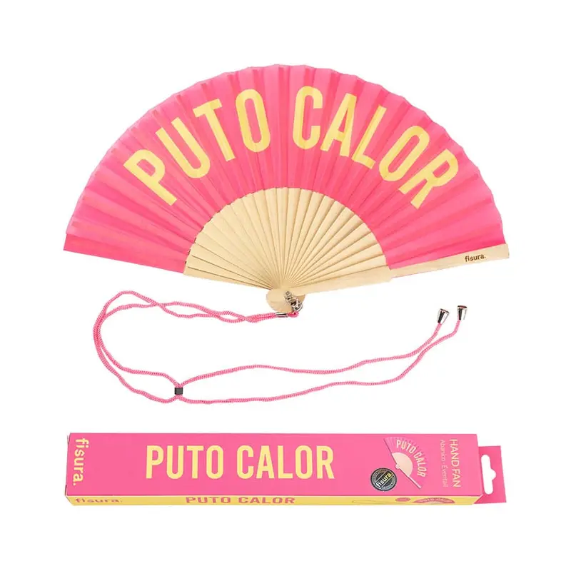 Abanico "Puto calor" rosa