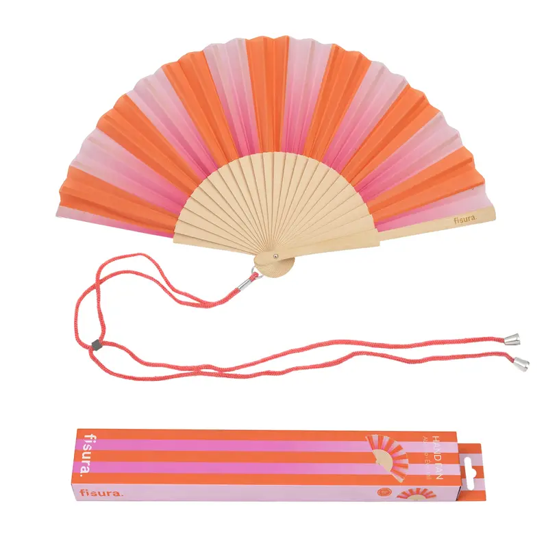 Abanico “Rayas” rosa y naranja