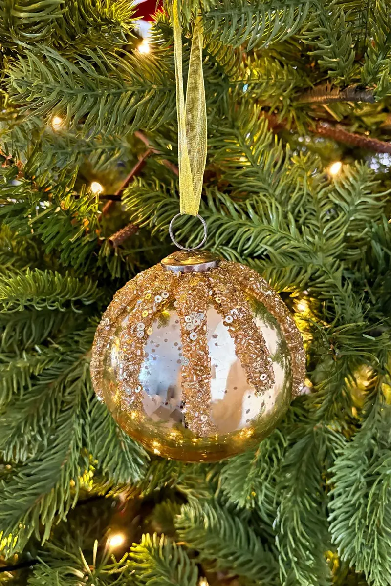 Adorno Bola De Cristal Dorada Con Cuentas En Relieve