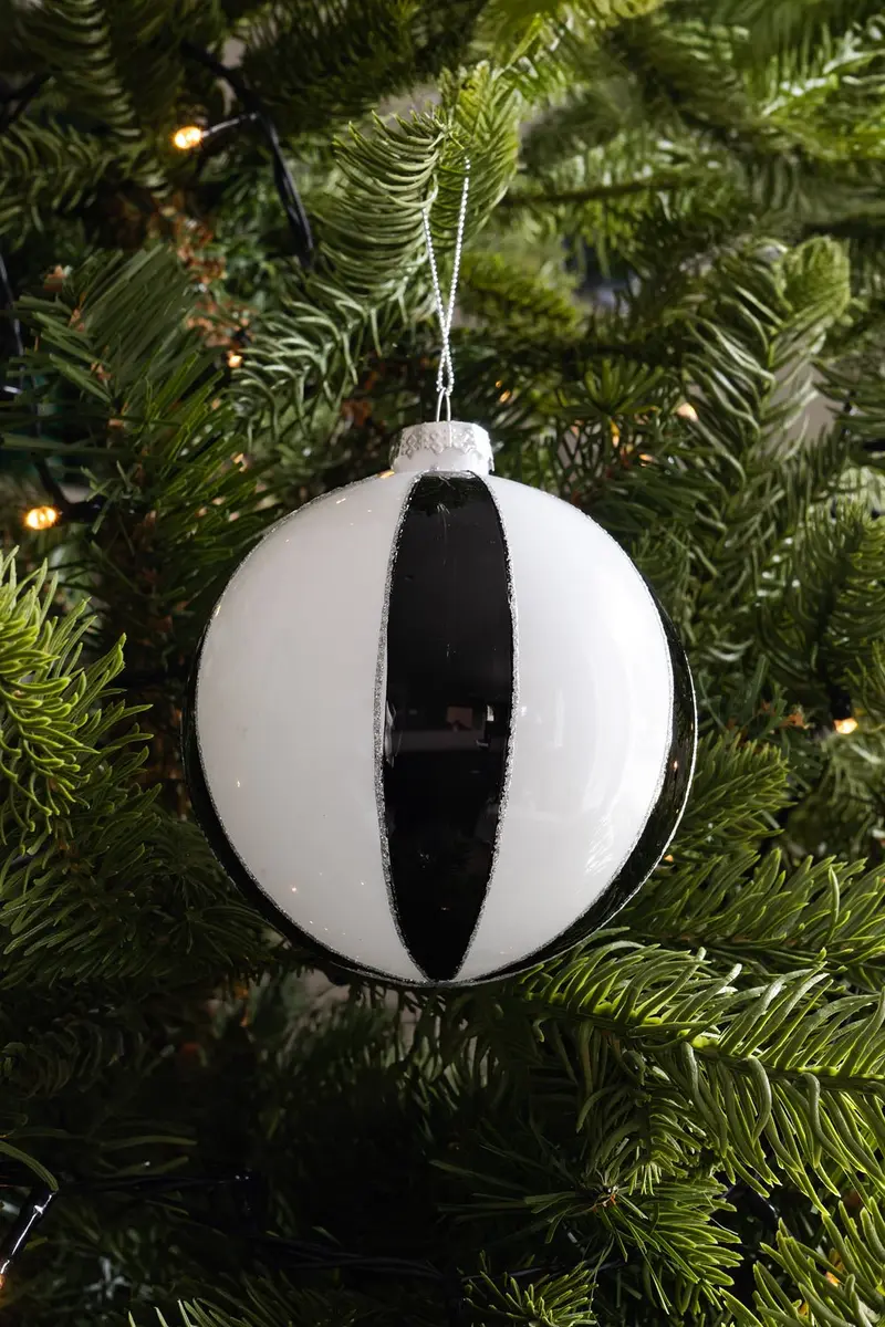 Adorno Bola De Navidad Blanca Y Negra De Cristal