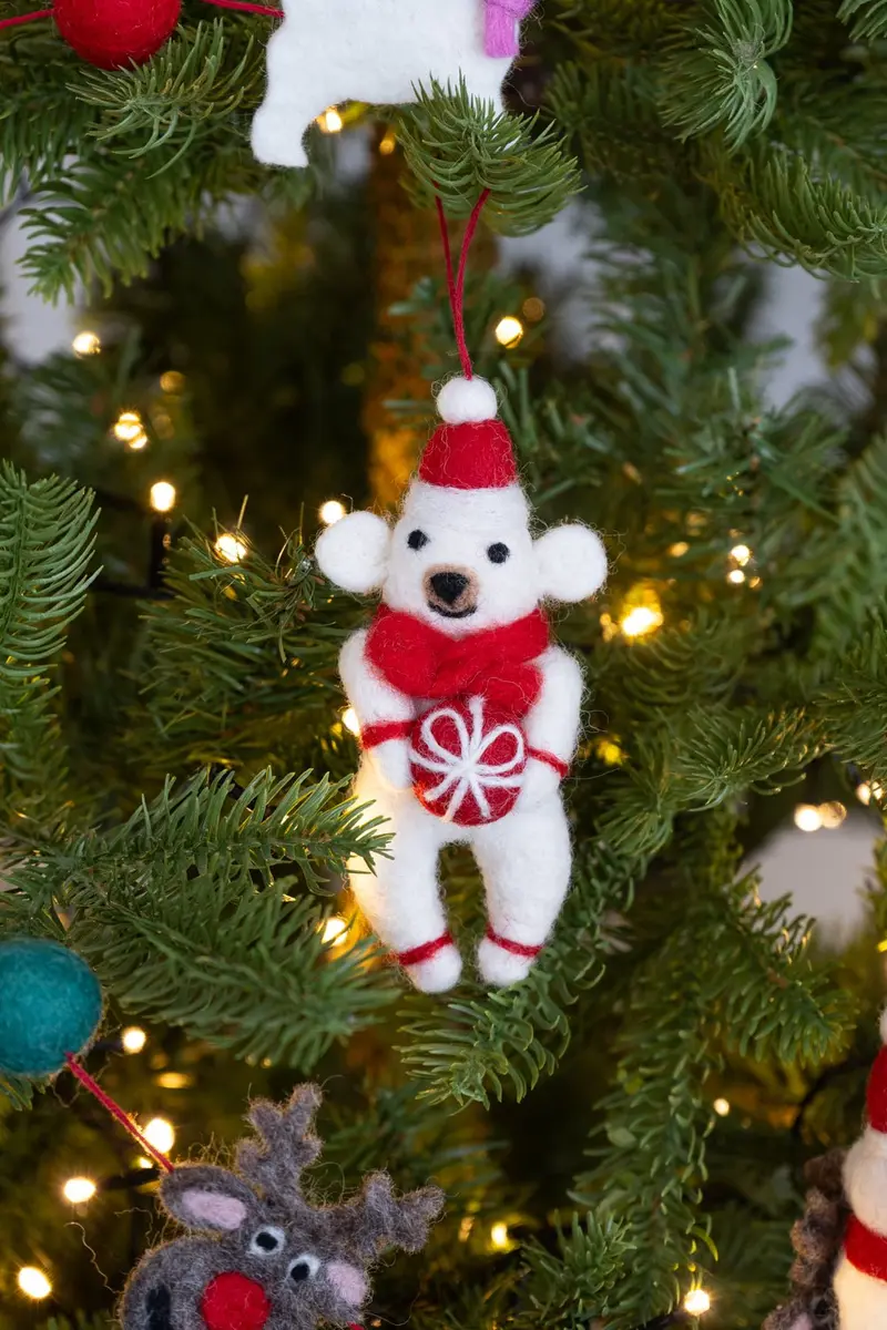 Adorno De Fieltro Con Diseño De Oso Navideño