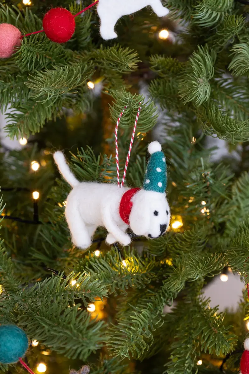 Adorno De Fieltro Con Diseño De Perro Navideño