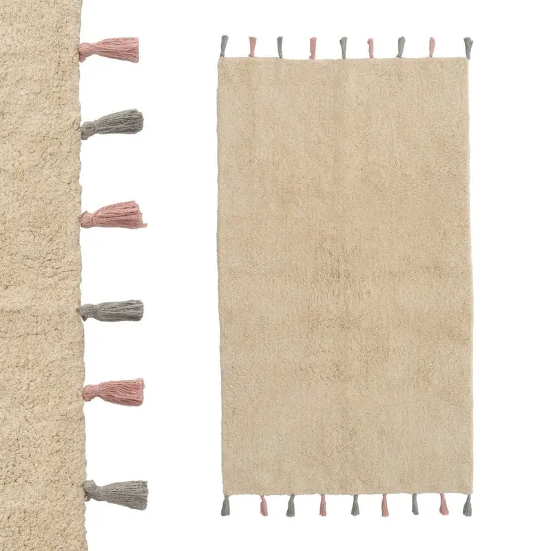 Alfombra de algodón beige lavable de 150x90 cm con gramaje 1500 gr/m2
