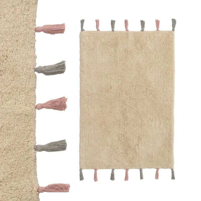 Alfombra de algodón beige lavable de 90x60 cm con gramaje 1500 gr/m2