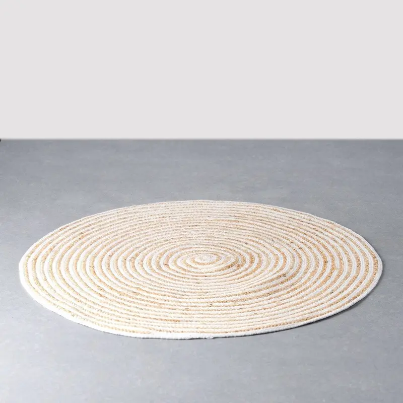 Alfombra redonda de yute en espiral blanco y natural de 100 cm