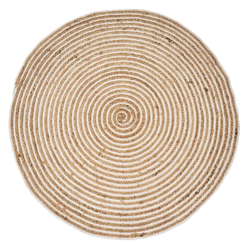 Alfombra redonda de yute en espiral blanco y natural de 120 cm