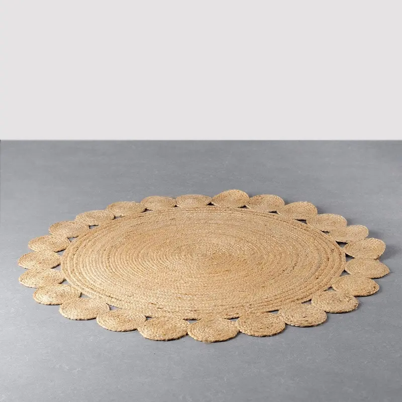 Alfombra redonda de yute natural trenzado con círculos de 120 cm
