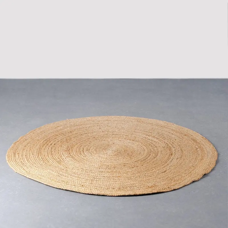 Alfombra redonda trenzada de yute natural doble costura de 120 cm