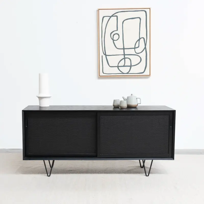 Aparador de ratán negro con caña - Oskar - 150cm