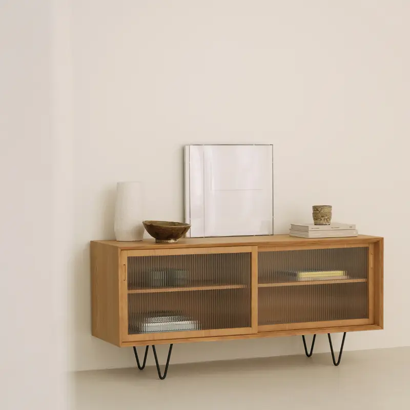 Aparador Sanchez - Roble Natural - 150 cm - Puertas de cristal