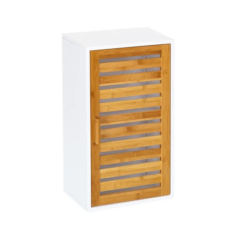 Armario de baño de pared de bambú blanco con puerta persiana de 53x30x18cm