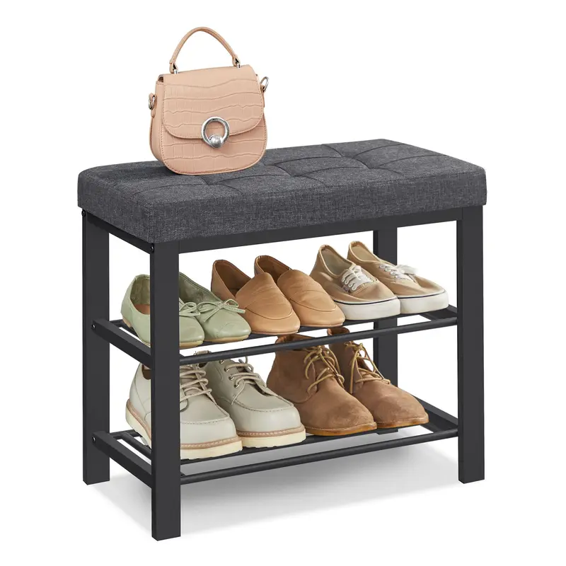 Banco organizador de zapatos con asiento acolchado y estantes