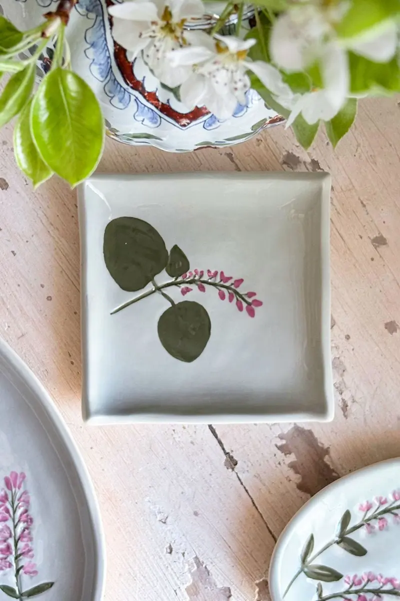Bandeja Cuadrada Con Diseño Flor Silvestre Rosa