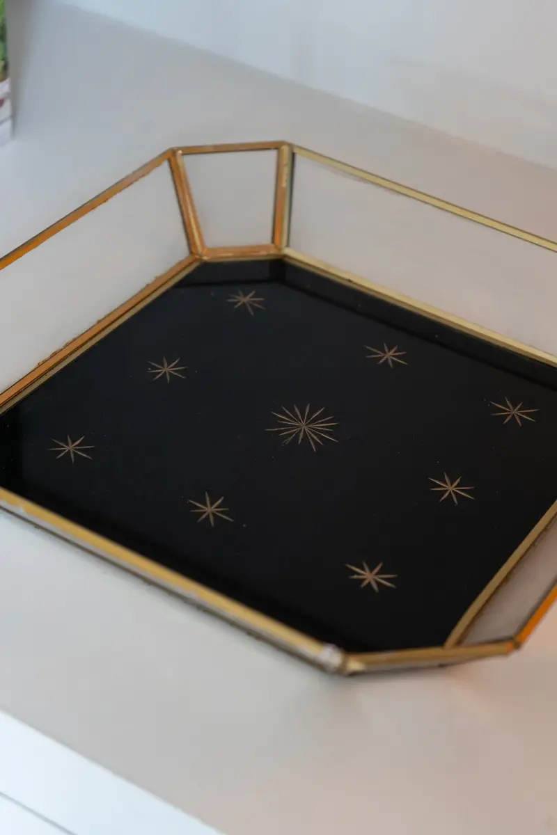 Bandeja Cuadrada De Cristal Dorada Con Diseño De Estrellas