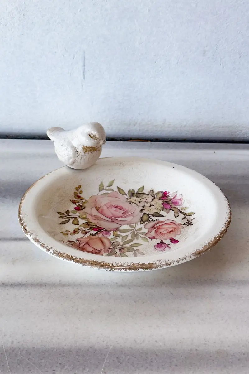 Bandeja Decorativa Diseño Rosas Con Pájaro