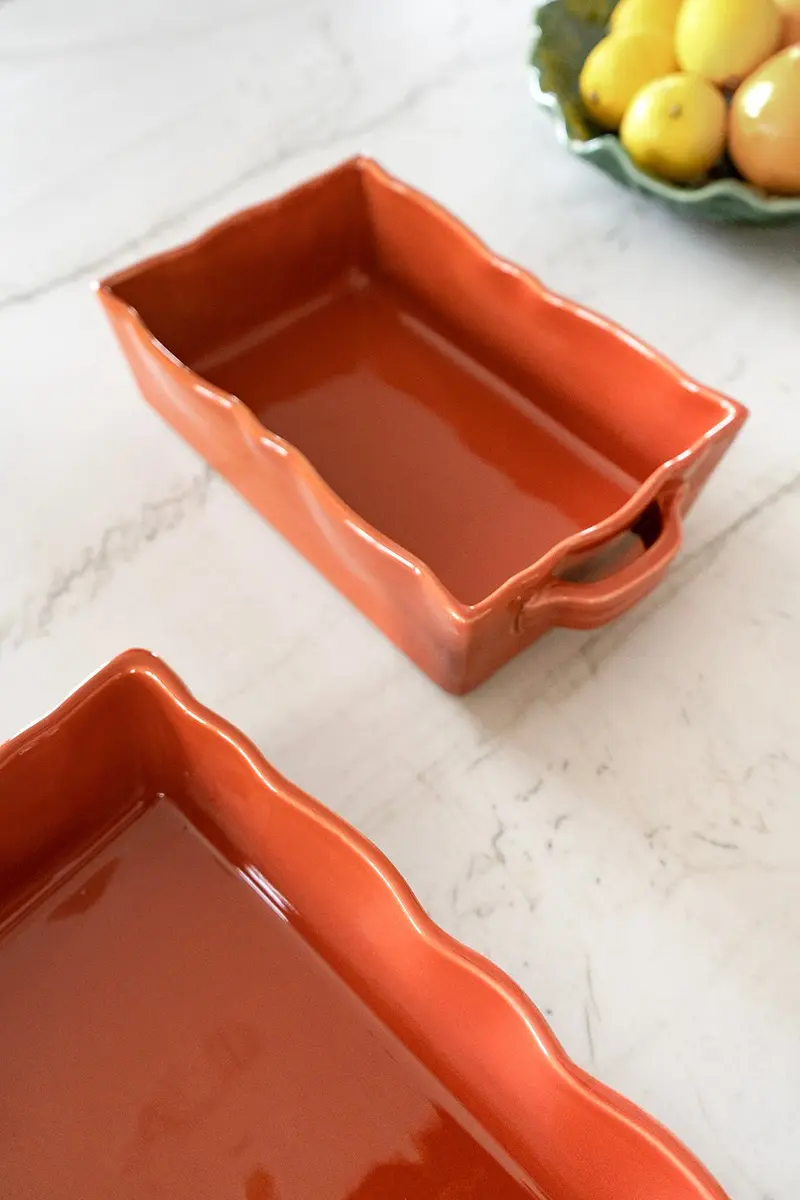 Bandeja Horno Con Borde Ondulado Terracota