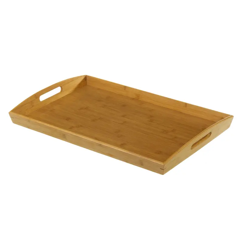Bandeja rectangular con asas de bambú color marrón de 53x35 cm