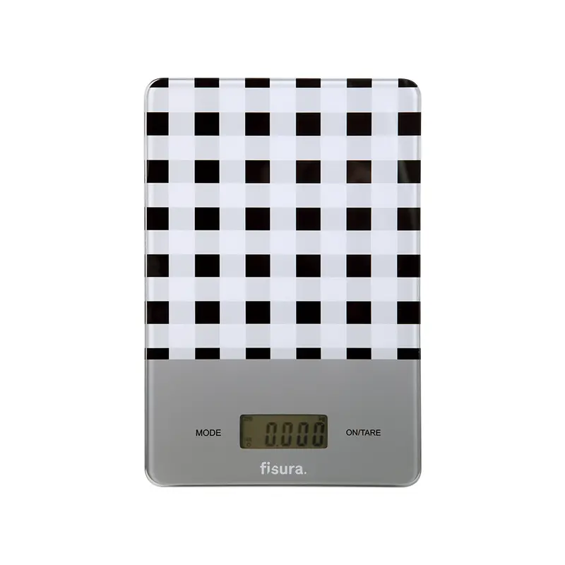 Báscula digital de cocina con estampado vichy negro