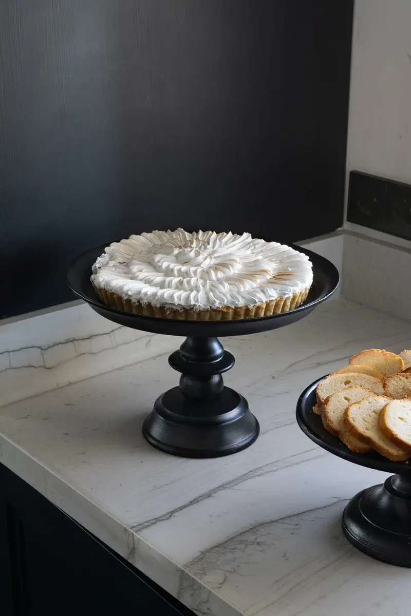 Base Negra Alta Con Detalle Ondulado En Su Pie