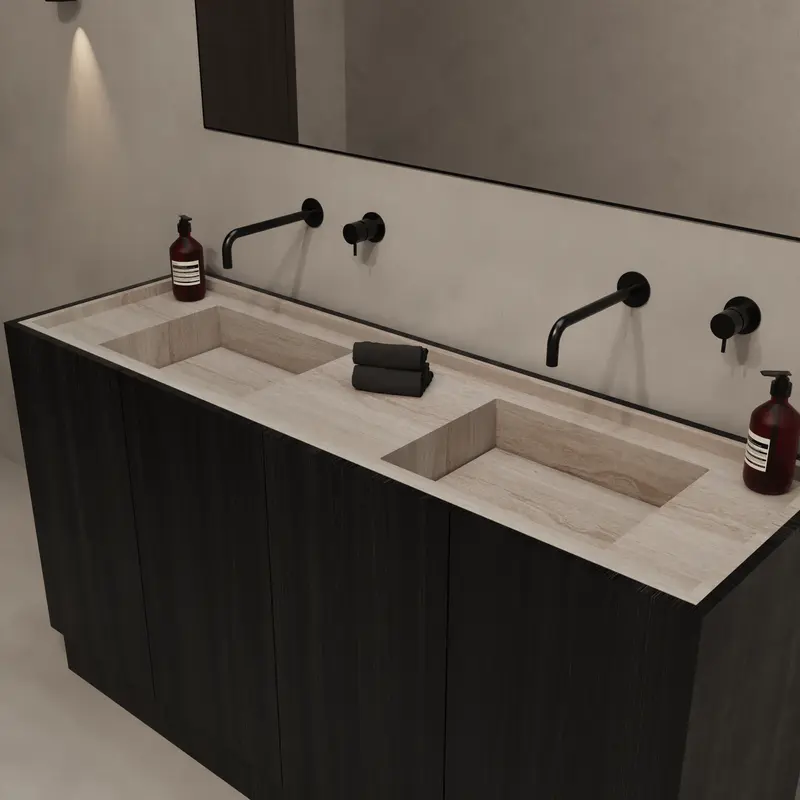 Basiel - Lavabo Empotrado de Travertino - Blanco - 150 cm