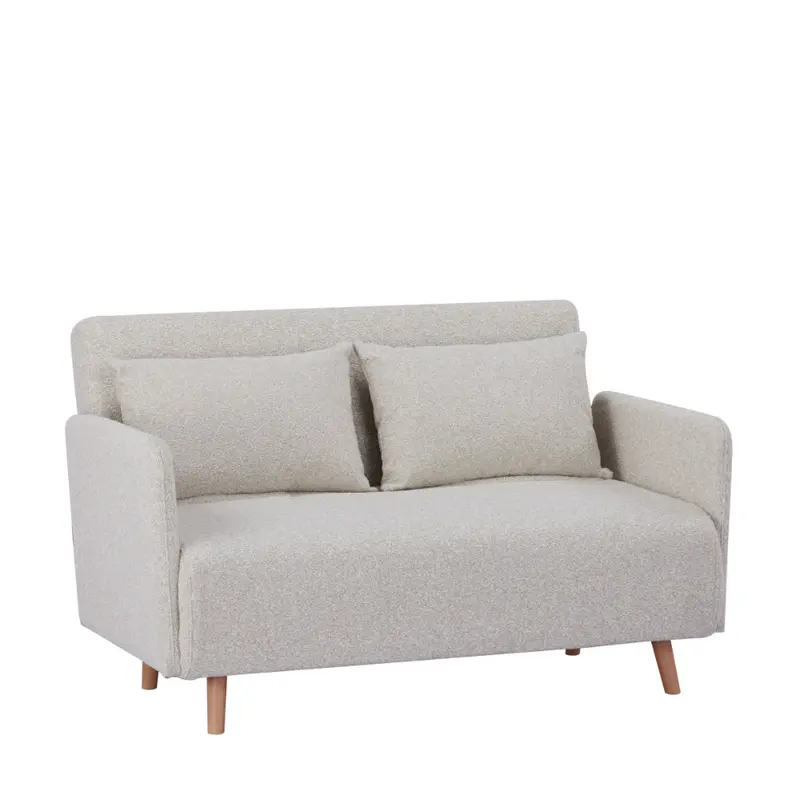 BELUSHI - Sofá cama de 2 plazas en tela rizada con patas de madera clara L120cm
