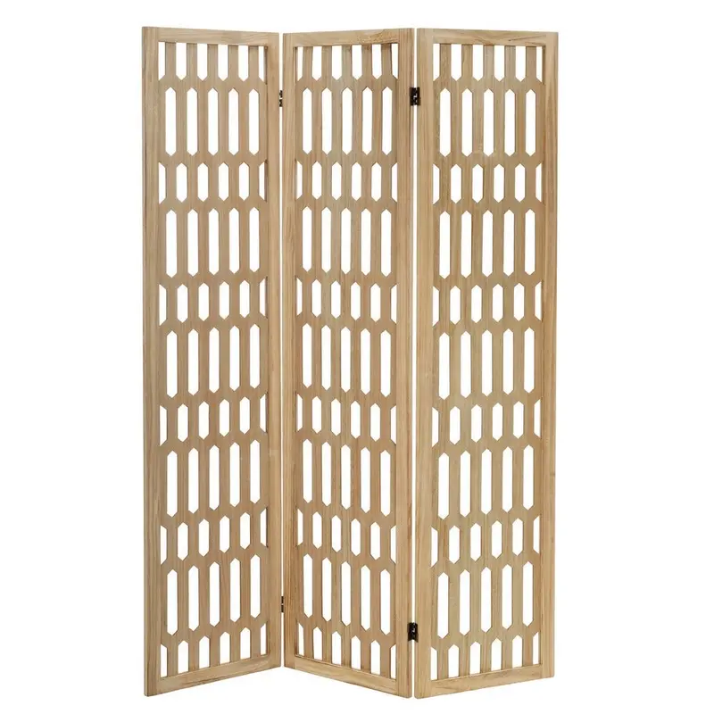 Biombo de madera de paulonia con diseño de hexágonos de 120x170 cm