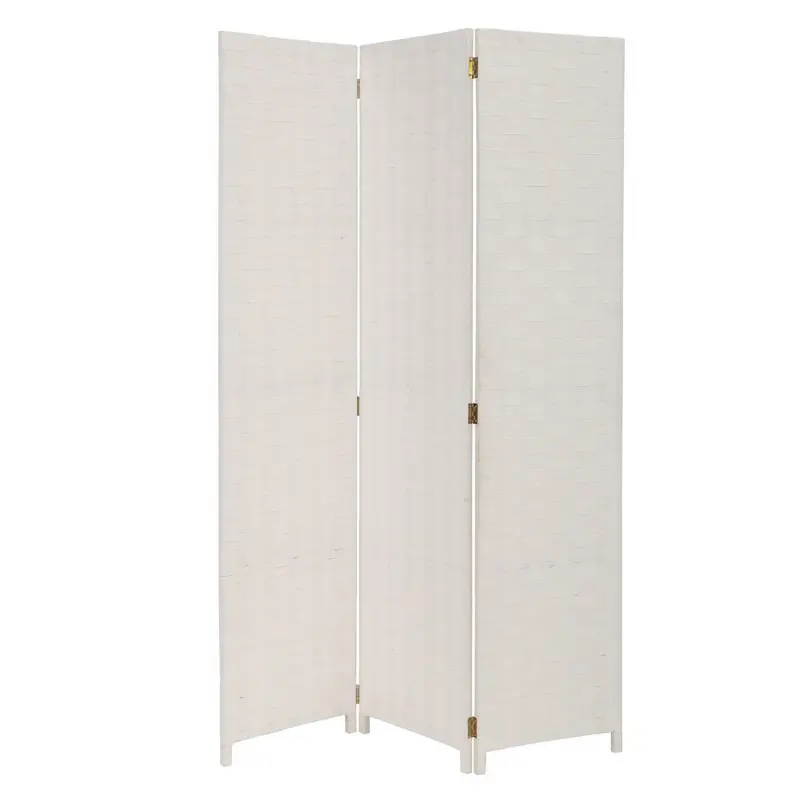 Biombo tríptico de papel trenzado color blanco, plegable y de 120x175 cm
