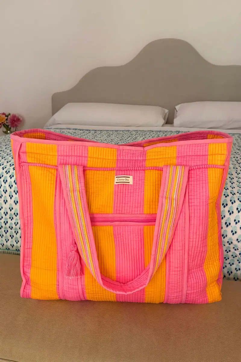 Bolsa De Viaje Grande Rayas Rosas & Naranjas