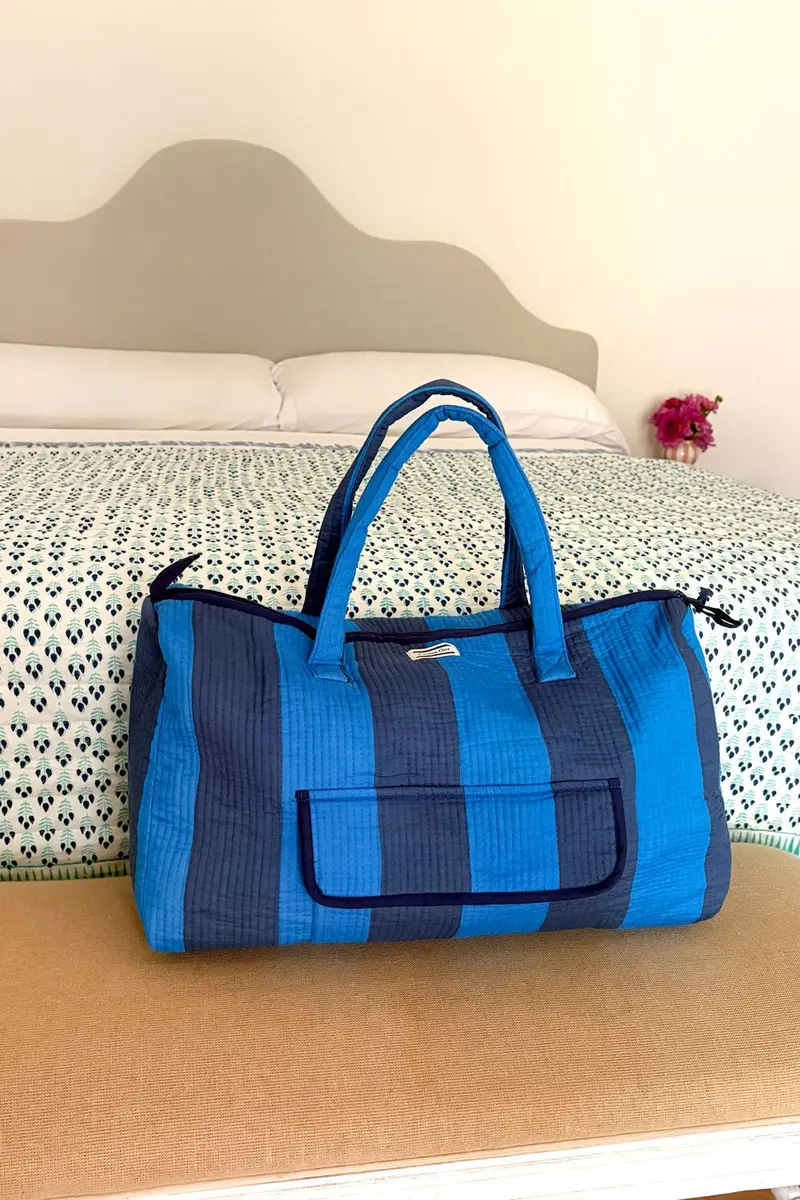 Bolsa De Viaje Rayas Azul Oscuro & Azul Claro