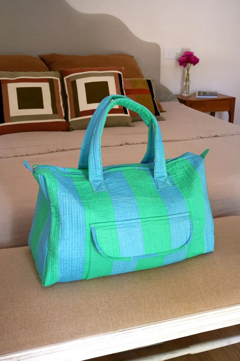 Bolsa De Viaje Rayas Azules Y Verdes