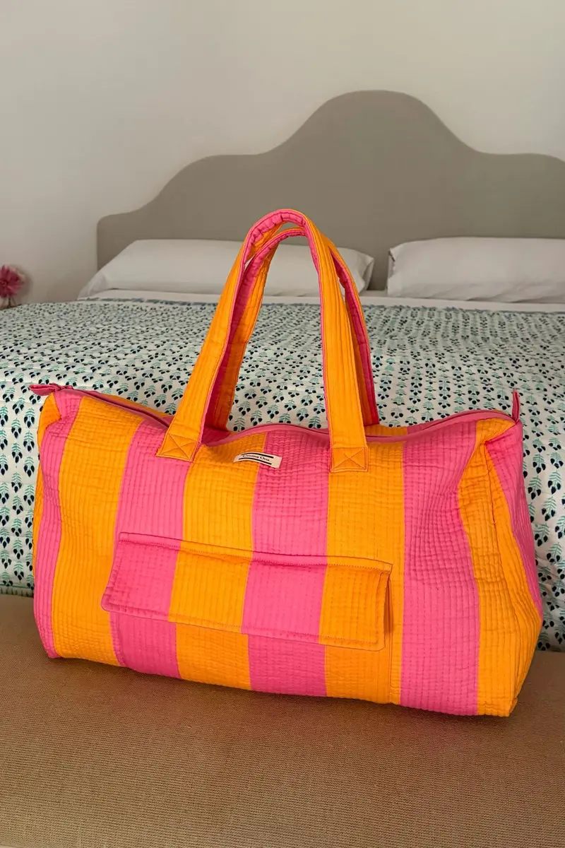 Bolsa De Viaje Rayas Rosas & Naranjas