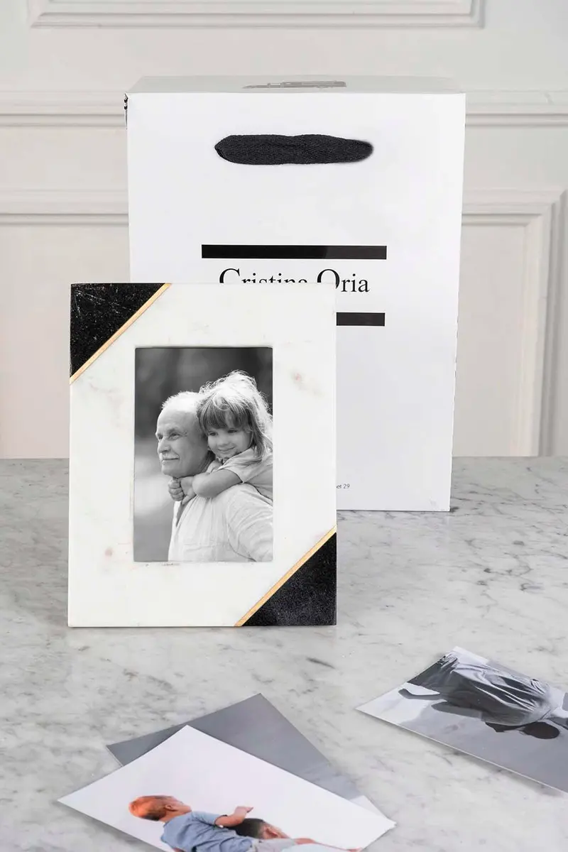 Bolsa Marco De Fotos De Mármol B&W Personalizado