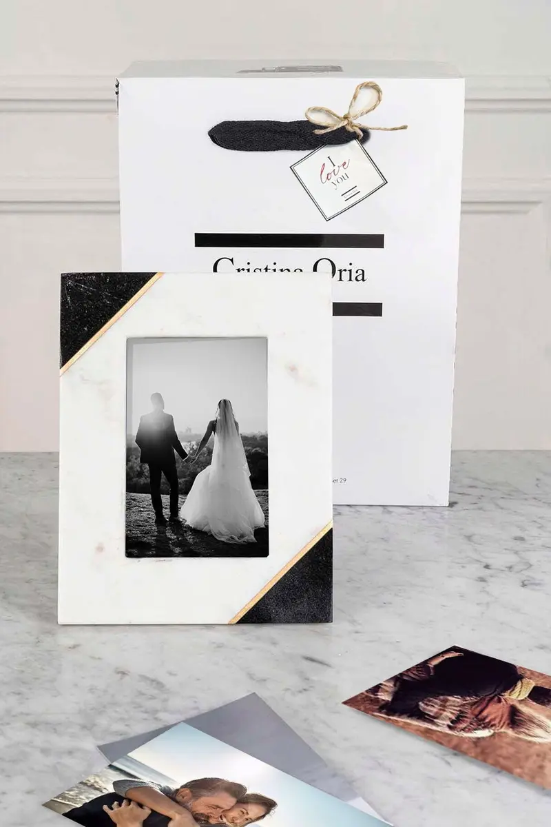 Bolsa Marco De Fotos De Mármol Personalizado Especial San Valentín