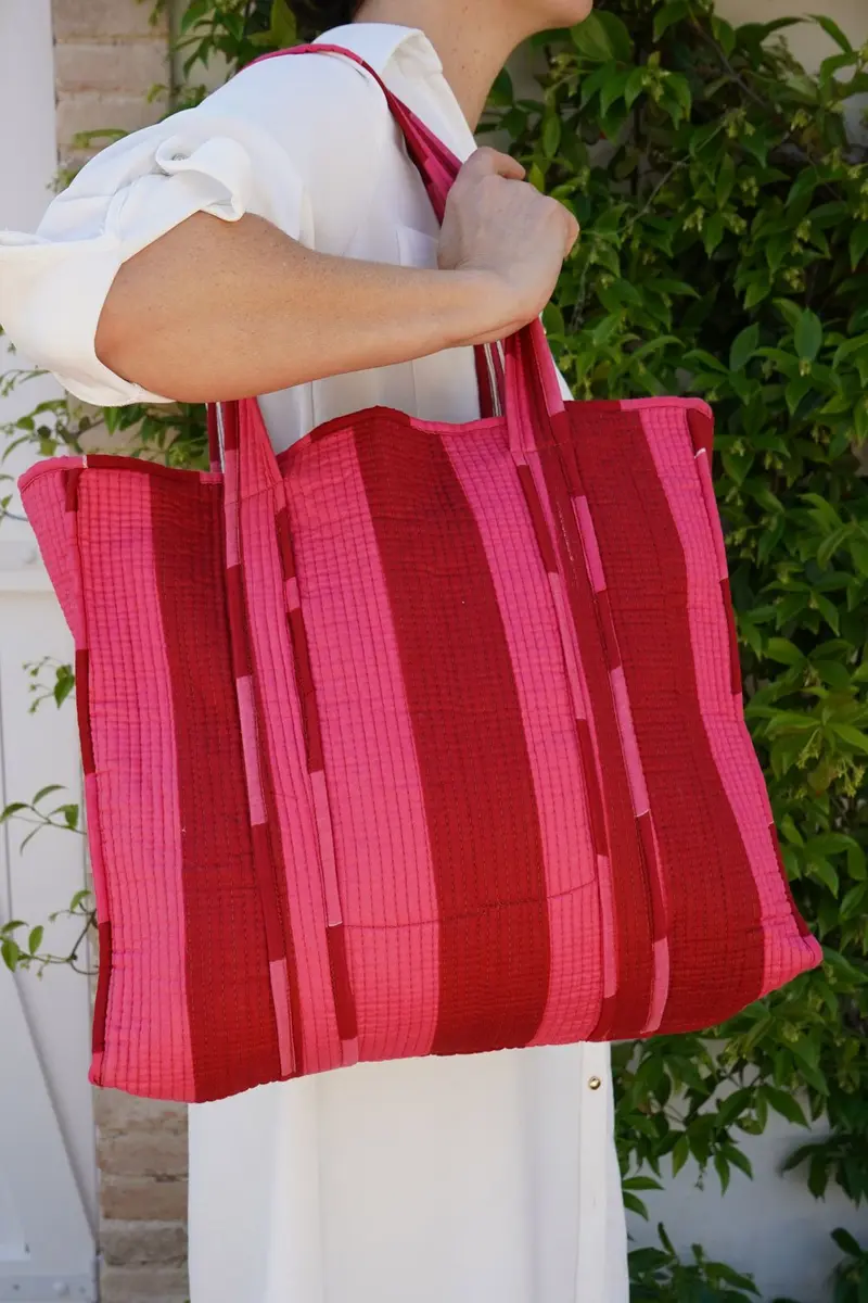 Bolsa Rayas Rosas Y Rojas