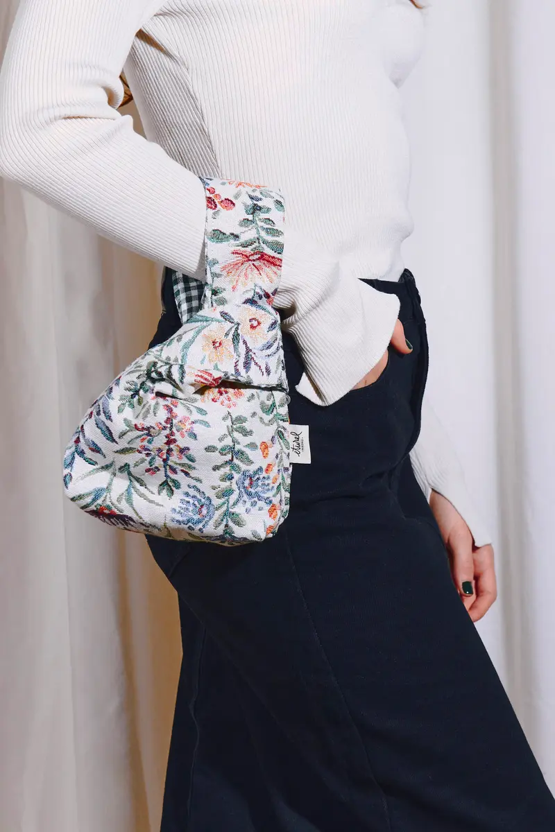 Bolso hatillo mini tejido jacquard flores azaleas