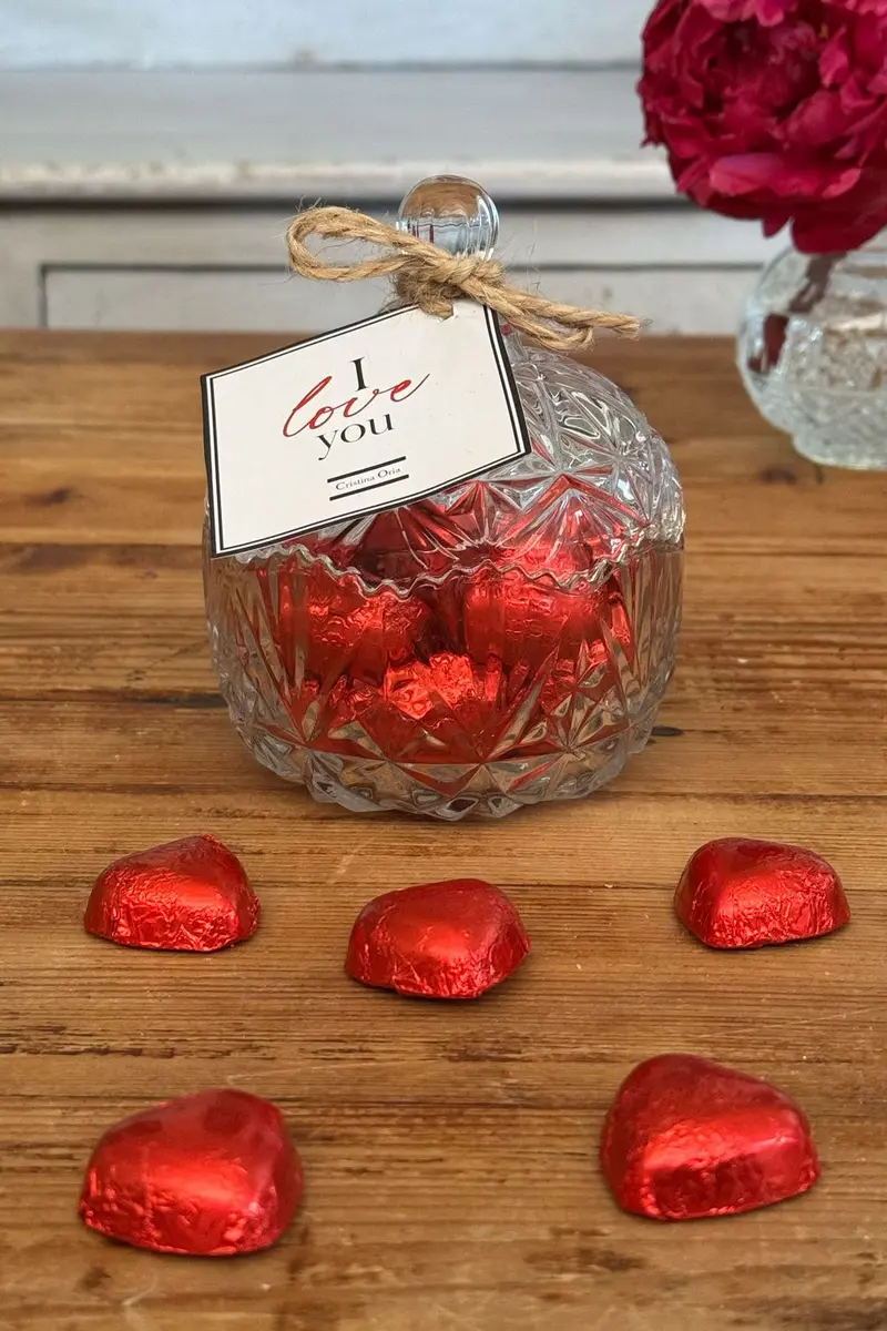 Bombonera De Cristal Con Bombones De Chocolate Especial San Valentín